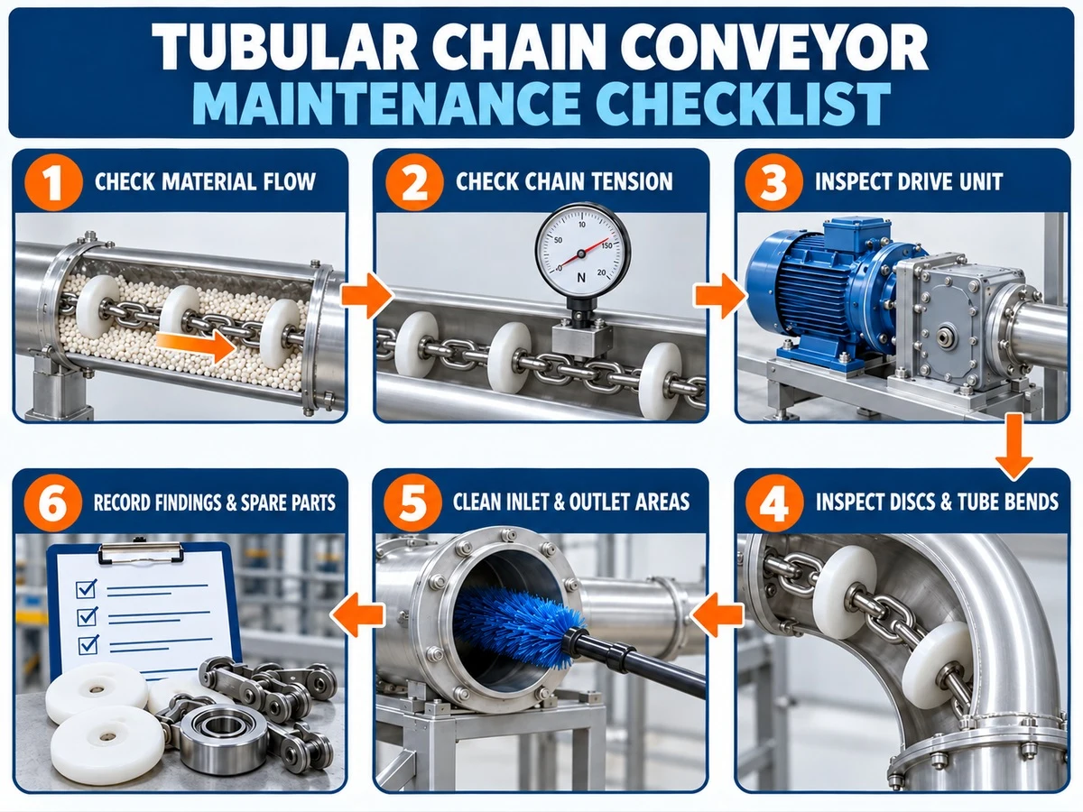Tubular chain conveyor maintenance checklist flowchart